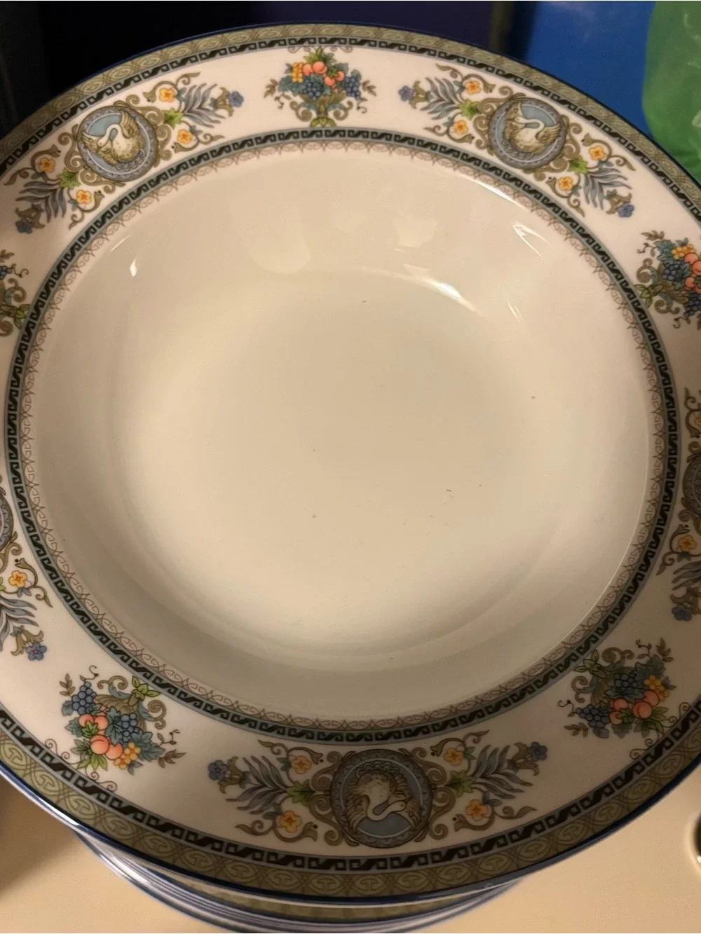 Mikasa Cream Dinnerware Set with Blue and Gold Floral Rim + BONUS 8 matching cup